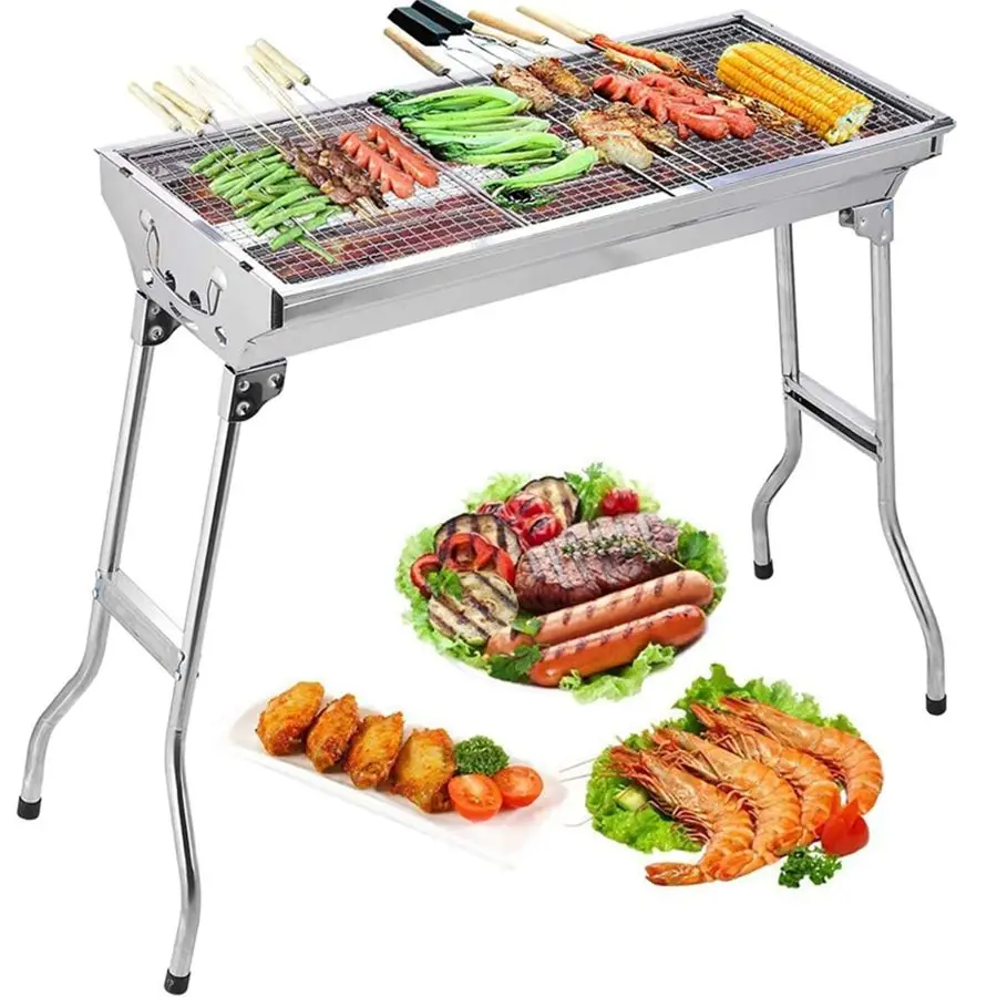 

Grill, Barbecue Grill Stainless Steel BBQ Smoker Barbecue Folding Portable for Outdoor Cooking Camping Hiking Picnics Backpackin