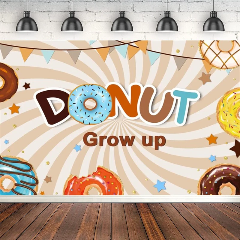 

Donuts Theme Birthday Photography Backdrop Bunting Stripe Decoration Poster Photo Background Grow Up Baby Shower Banner