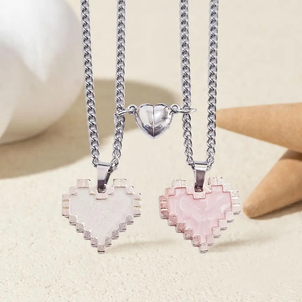 2Pcs Couple Necklace Heart Charm Magnetic Suction Shiny Finish Necklace Valentine Day Anniversary Jewelry Gift Любовное Ожерелье