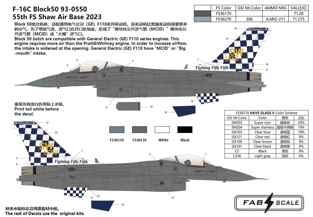 

FAB FD48010 1/48 F-16C Block50 93-0550 55th Fs Shaw Air Base 2023