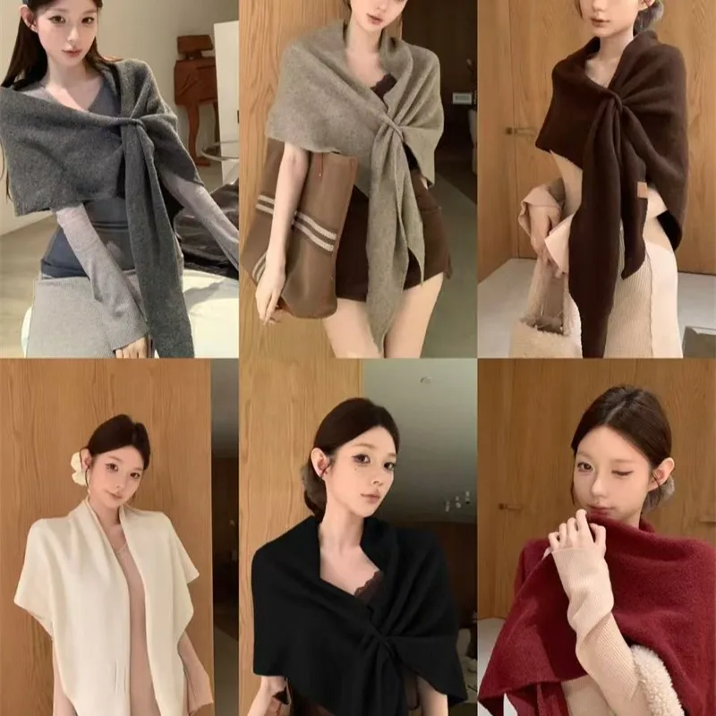 

Ele Knitted awl Coat Casual Outerwear Autumn Winter New Sle Cotton Polyester Blend One Size Fits All Women