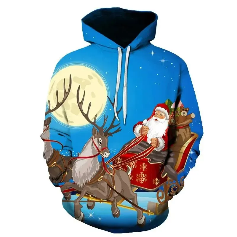 Funny 3D Santa Claus Moon Lunar Printing Hoodies Fashion Streetwear Hooded Sweatshirts For Men Kid Cute Christmas Hoodie Clothes