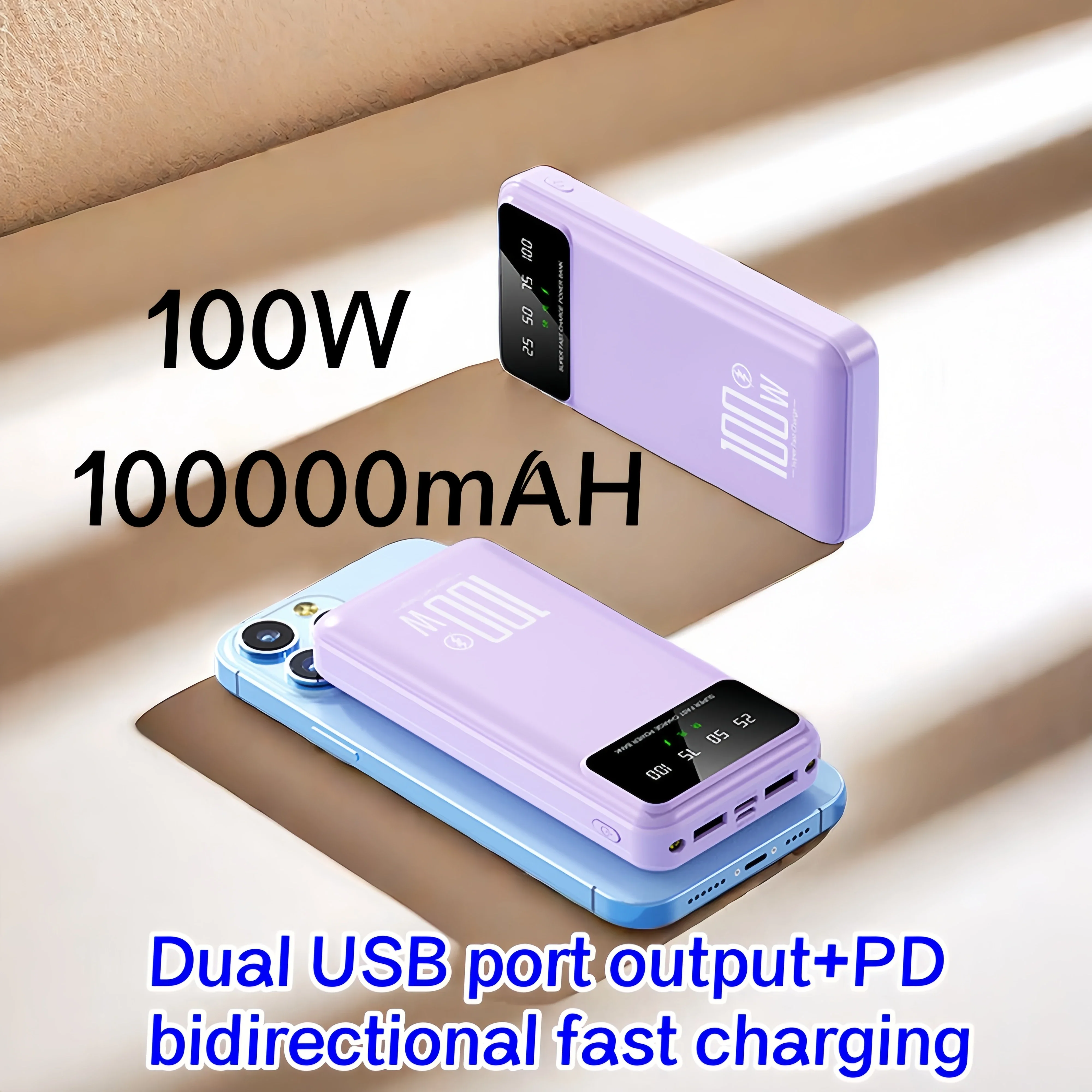 Power Bank a ricarica Super veloce da 100W con grande capacità e portatile da 100mAH adatto per Apple e Android TypeC