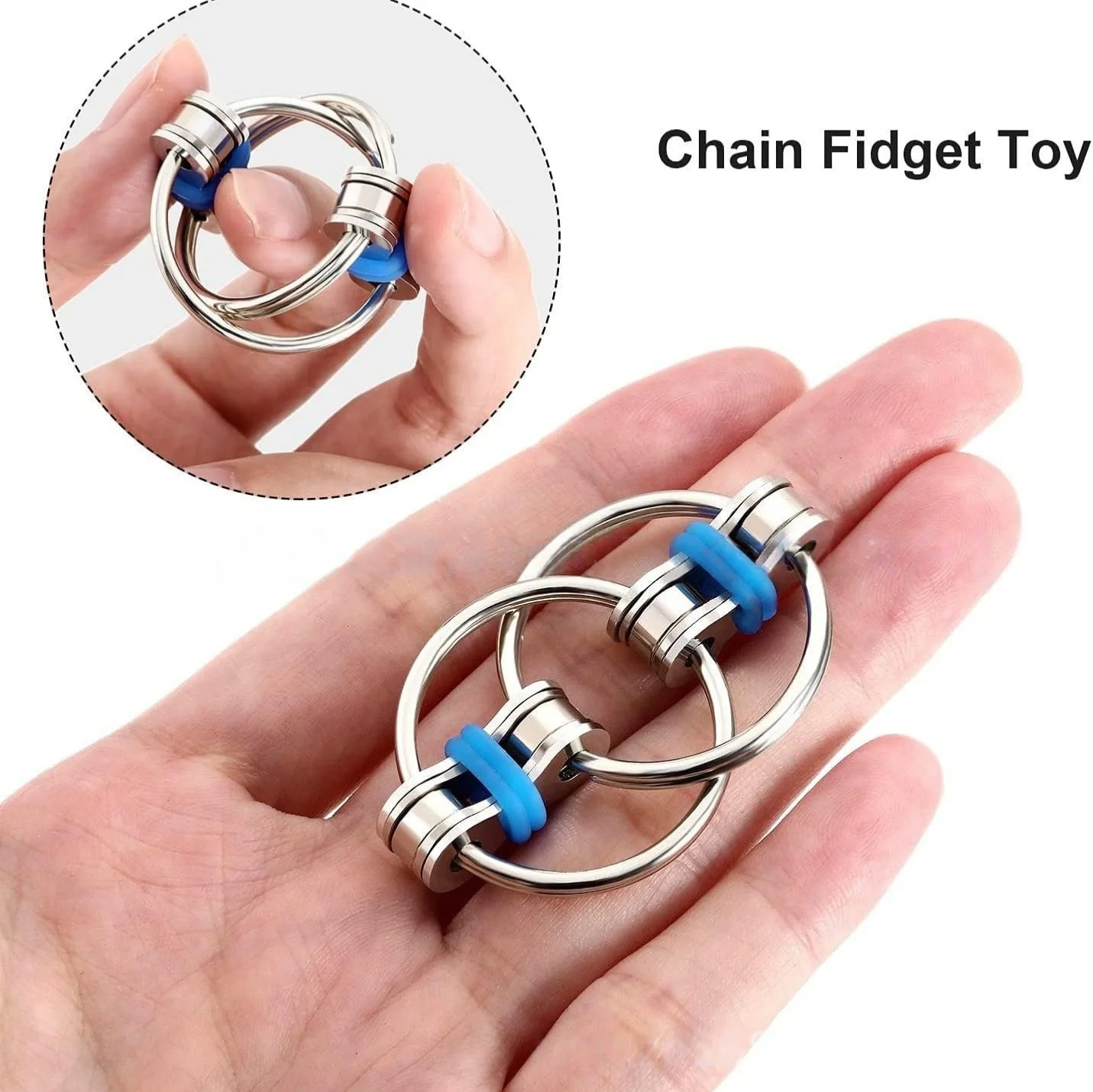 Metal Flip Chain Fidget Cube Focus EDC Unlimited Rotating Stress Relief Keychain Toy Sensory Anxiety Relief for Adults with ADHD