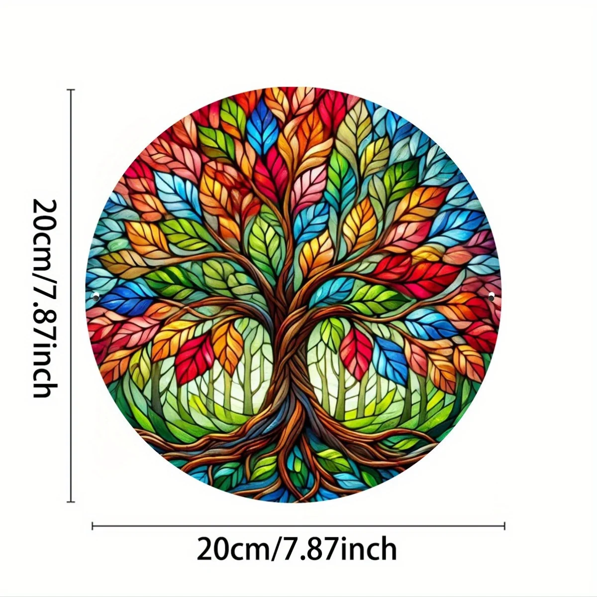 Tree of Life Vibrant Round Metal Sign Plaque 19.81cm - Multipurpose Iron Wall Hanging Decor for Front Door, Porch, Living Room,