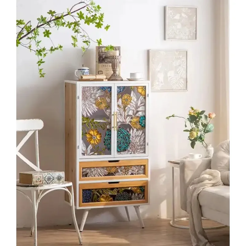 

Living room furniture decoration solid wood glass French retro cabinets European classical style cabinets