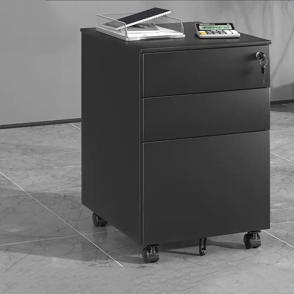 خزانة تخزين قابلة للقفل تحت المكتب مع أدراج - أسود