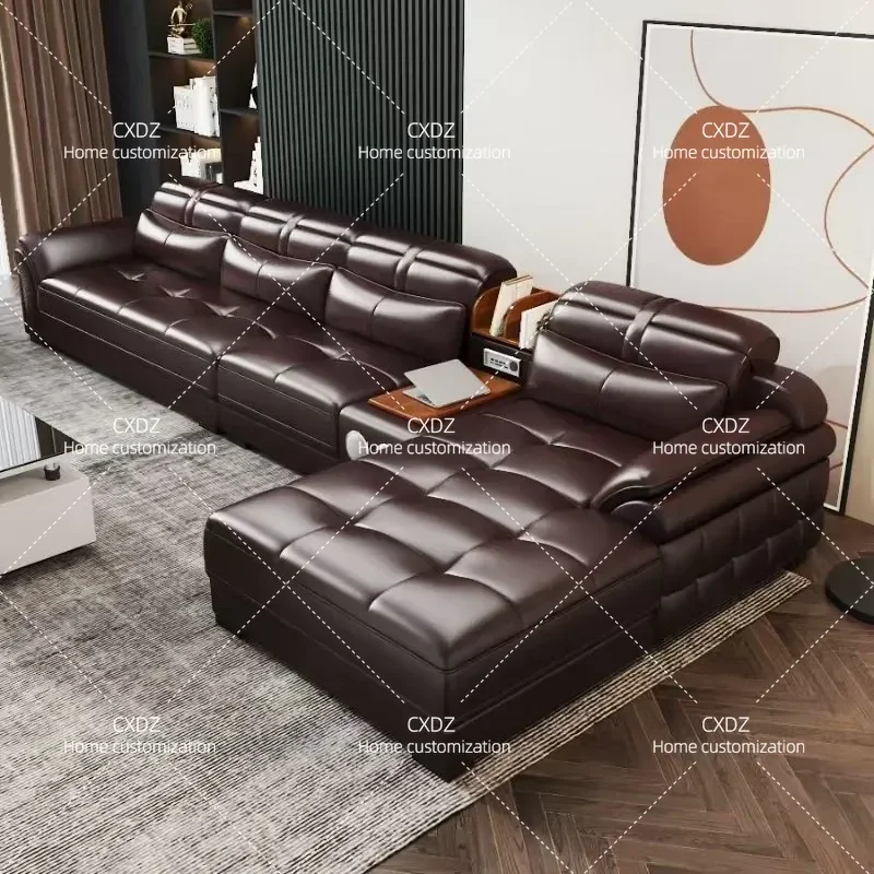 The first layer of cowhide size apartment leather art sofa is a complete combination of new modern simple living room leather