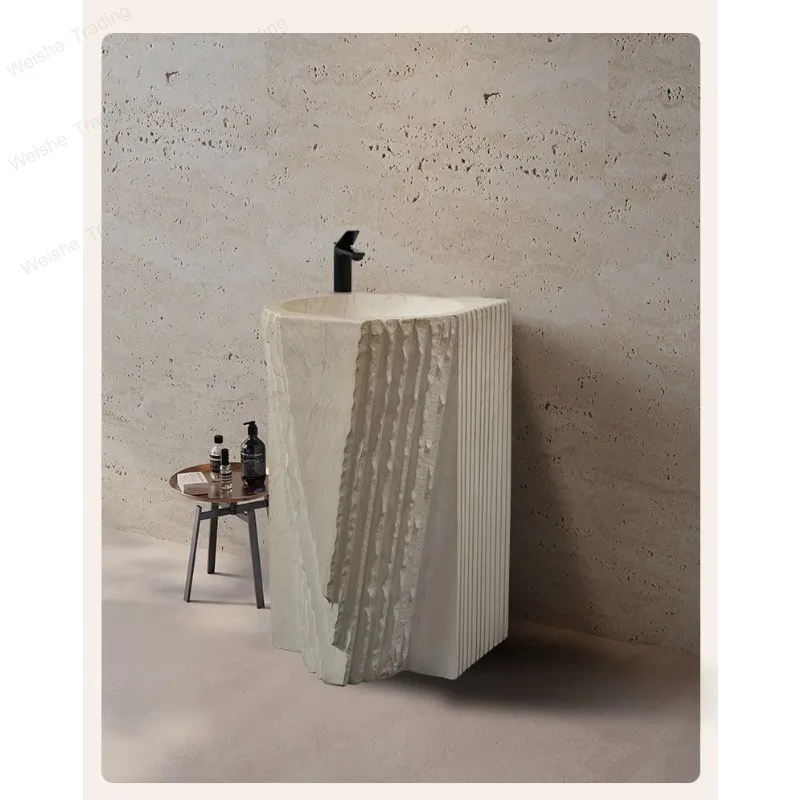 

Imitation marble stone pattern art basin special-shaped column basin integrated floor-to-ceiling sink high-end face wash table