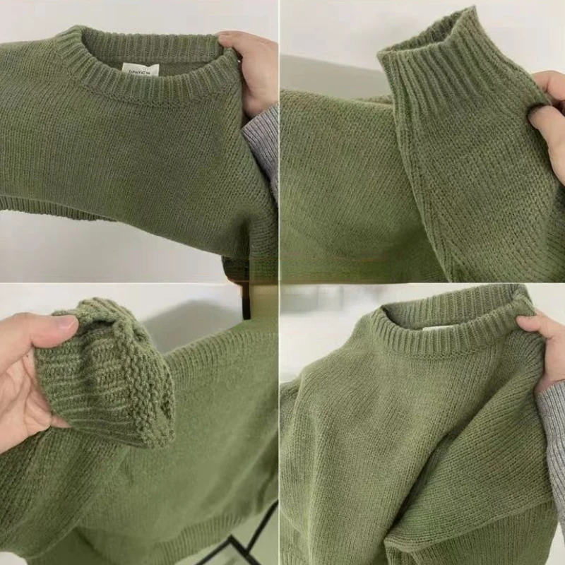 Pullover lavorati a maglia da donna autunno Vintage Y2k maglioni con scollo a o verde studenti Kawaii Ins Fashion All-match Soft Chic Simple Teens