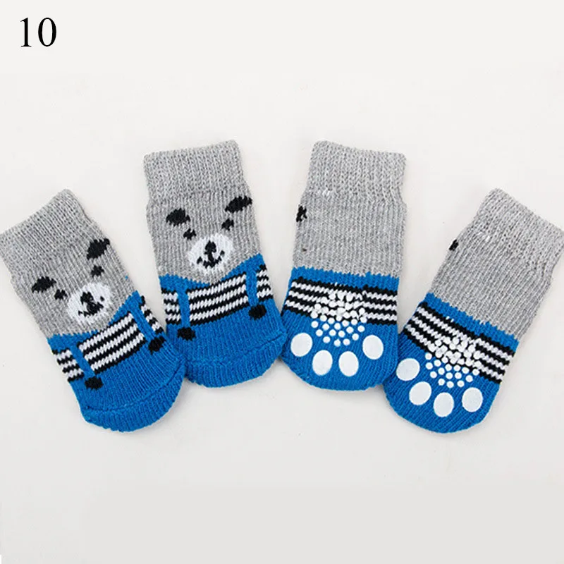 4Pcs Anti Slip Skid Pet Shoes Socks Cute Cartoon Soft Breathable Paw Protector for Small Puppy Cat Dogs Winter Warm Dog Socks