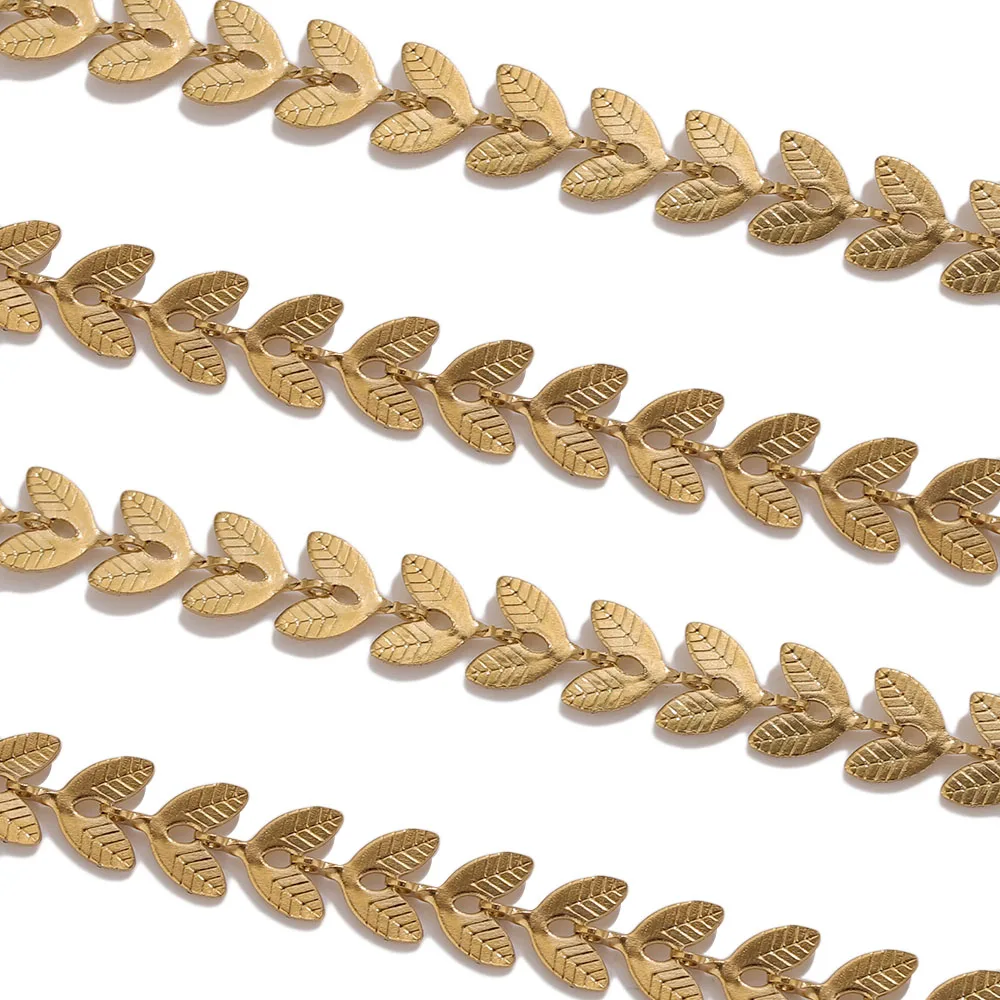 1/10m PVD Gold Stainless Steel Olive Leaf Link Chain Metal Double Leaf Findings for DIY Necklace Craft Accessories Wholesale