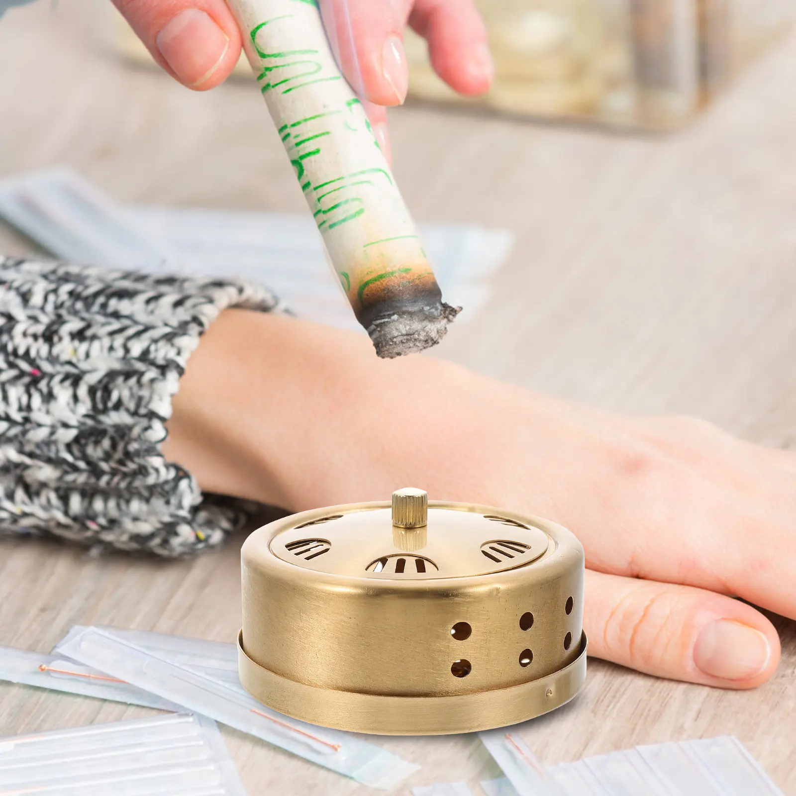 Moxa Box Copper Adjustable Smokeless Moxibustion Tank Easy Fix Moxa Stick Holder Home Massage Body Pain Relief Tool