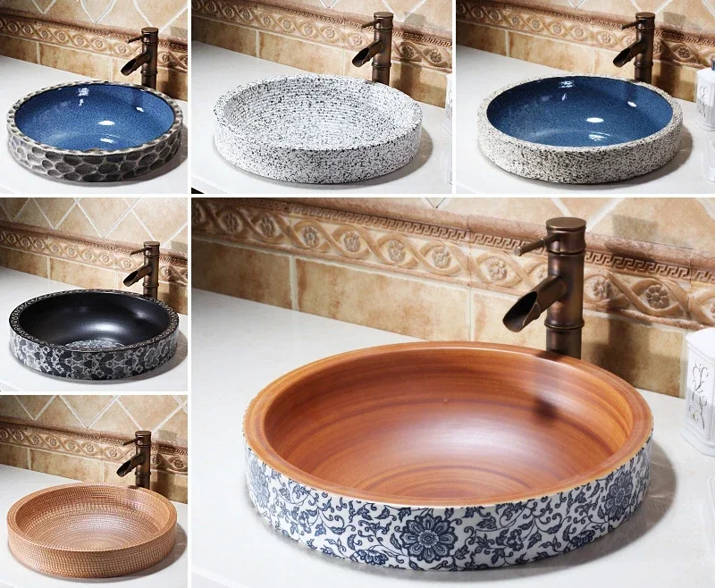 

Ceramic Washbasin Art Basin Household Semi-Embedded Mid-Basin Bathroom Wash Basin Mid-Basin JS-63005