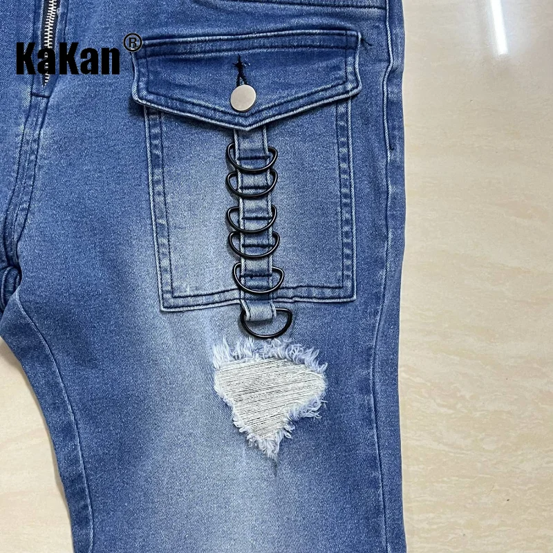 Kakan-Jeans lunghi da uomo attillati, nuovi Jeans Casual Slim Fit con cerniera decorativa europea e americana K06-0033