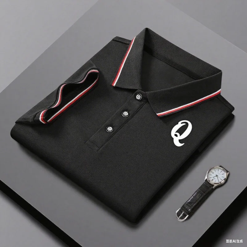 

Men and Women Polo Short Sleeved T-shirt with Solid Color Striped Collar Summer New Ice Silk Street Casual Fashion Men Top