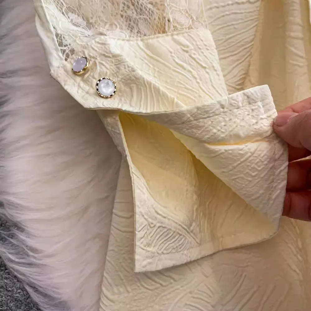 Robe française élégante en maille et dentelle brodée de fleurs, à volants et perles, simple boutonnage, ceinture, robes de soirée pour femmes