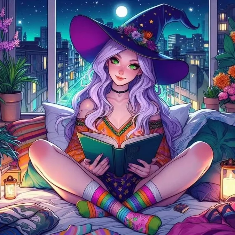 

The Witch with Purple Hair Portrait 500PCS/1024 PCS Jigsaw Puzzles Challenging Family Activity Game for Gameroom Bedroom Gift