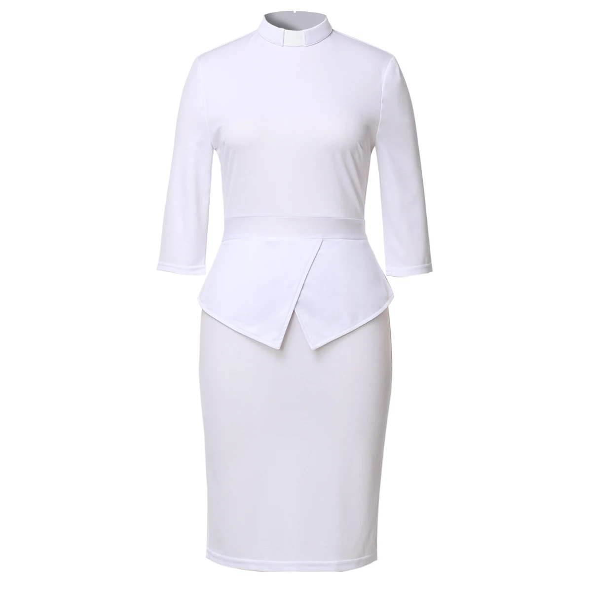 Women Catholic Dress Clergy Tab Collar Church Dress for Work Formal Bodycon Mass Sheath Midi Pencil Dress