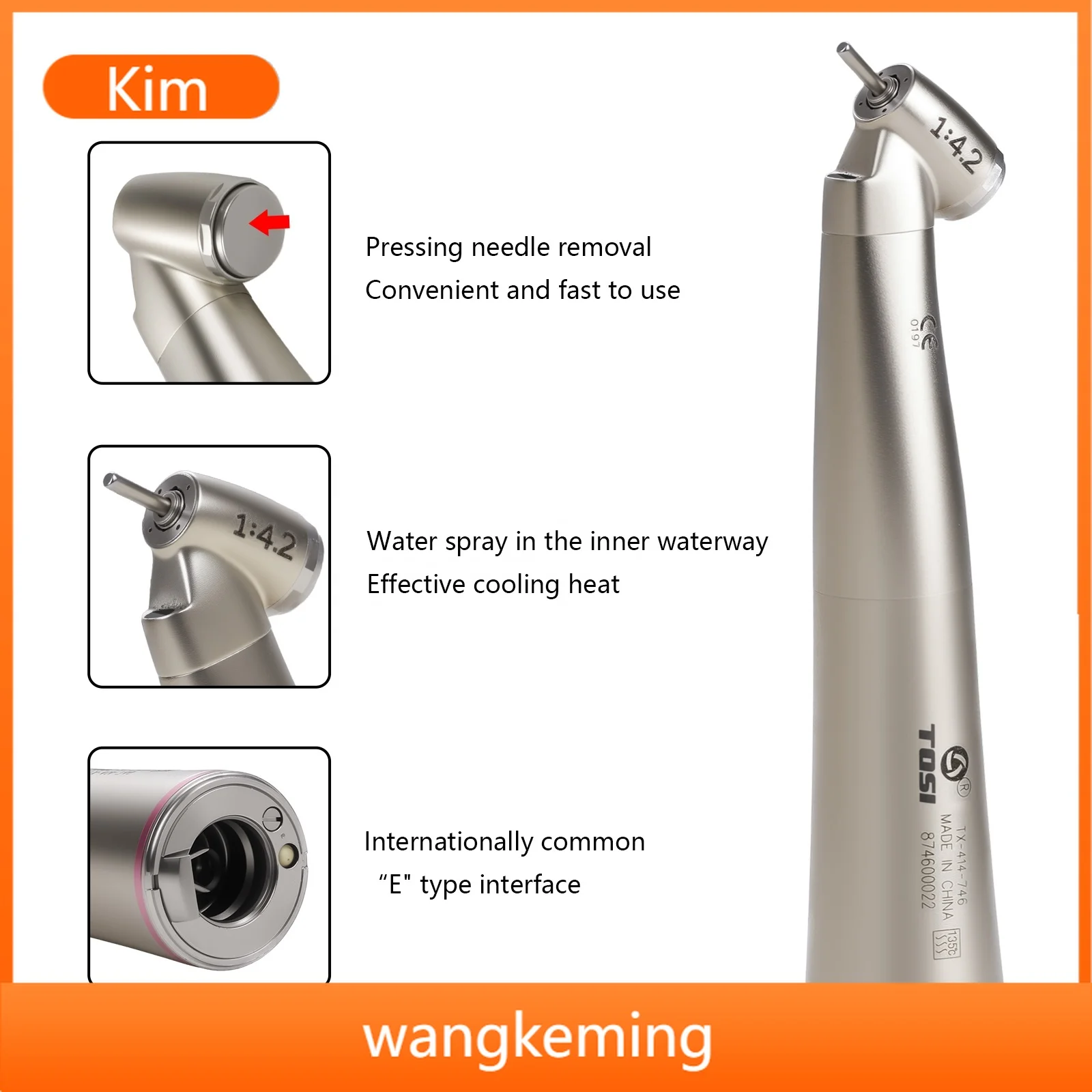 KimsoTOSI  1:4.2 Increasing Fiber Optic LED Light Contra Angle 45° Angle Degree Quattro Spray Handpiece