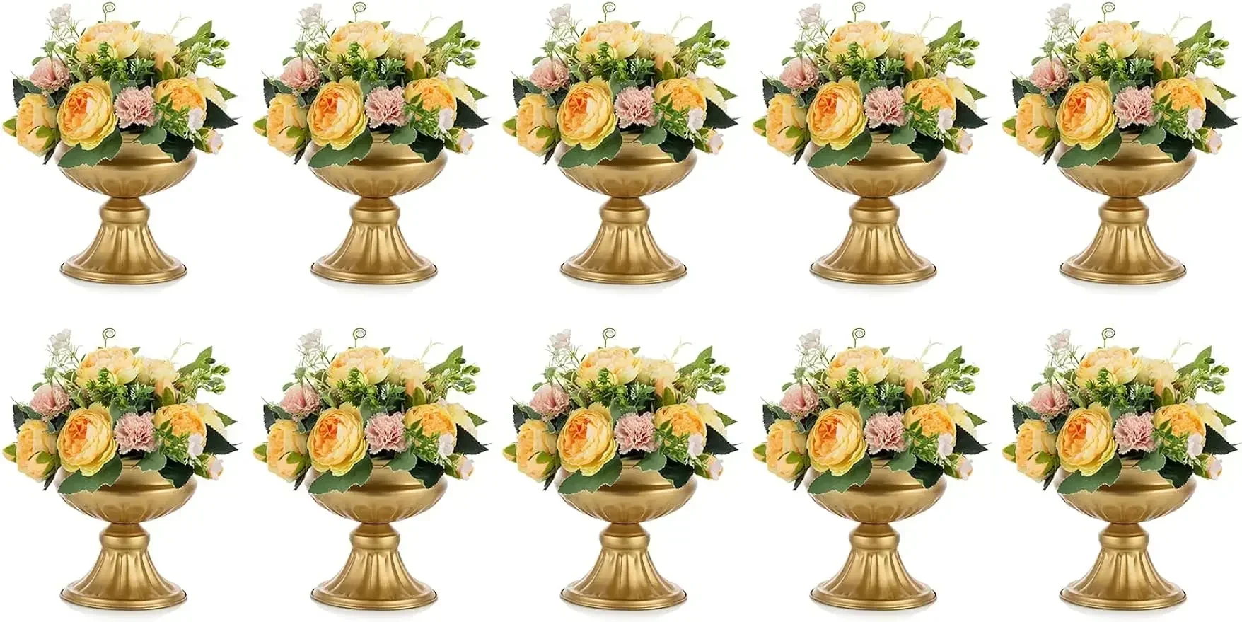 Nuptio Gold Vases for Centerpieces Wedding - 10 Pcs 6.5in Height Metal Urn Planter Elegant Wedding Centerpieces for