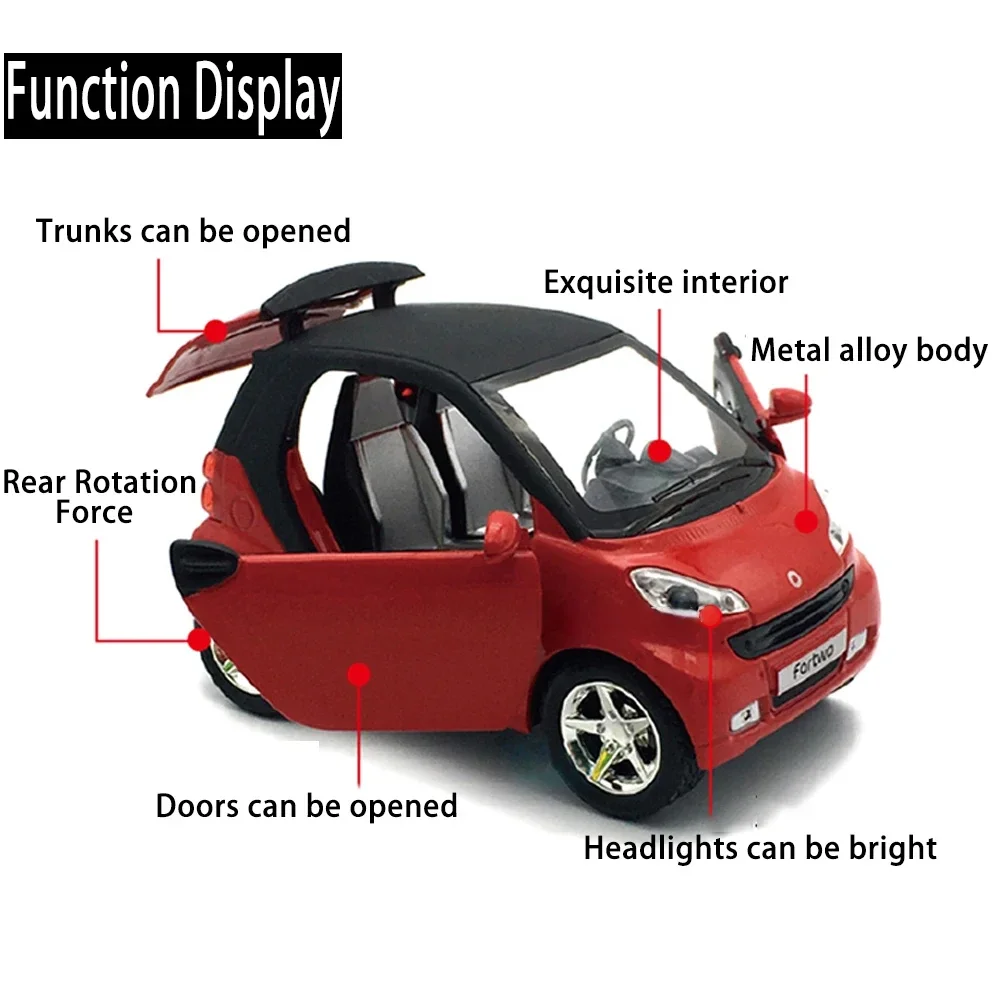 1/32 Bilancia SMART Giocattolo In Metallo In Lega Pressofuso Modello di Auto Simulazione Veicolo Suono E Luce Tirare Indietro Giocattoli Per Il Ragazzo Regali Di Compleanno