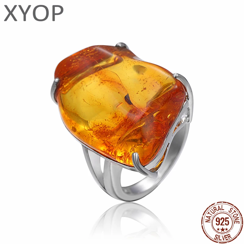 2024 New Arrival Natural Precious AmberRing 925 sterling silver Jewelry Gifts CrystalLuxury Ring Temperament Retro Ring