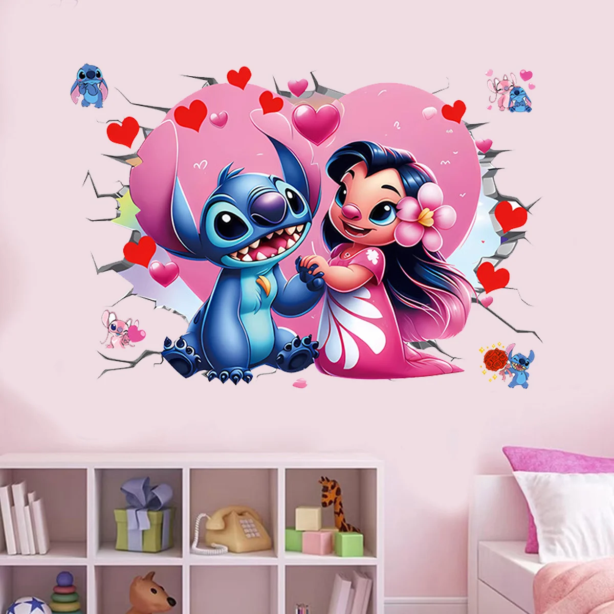 

Lilo Stitch Wall Sticker Cartoon Figure Home Decoration Children Bedroom Living Room Kindergarten Wall Ornament PVC Diy Stickers