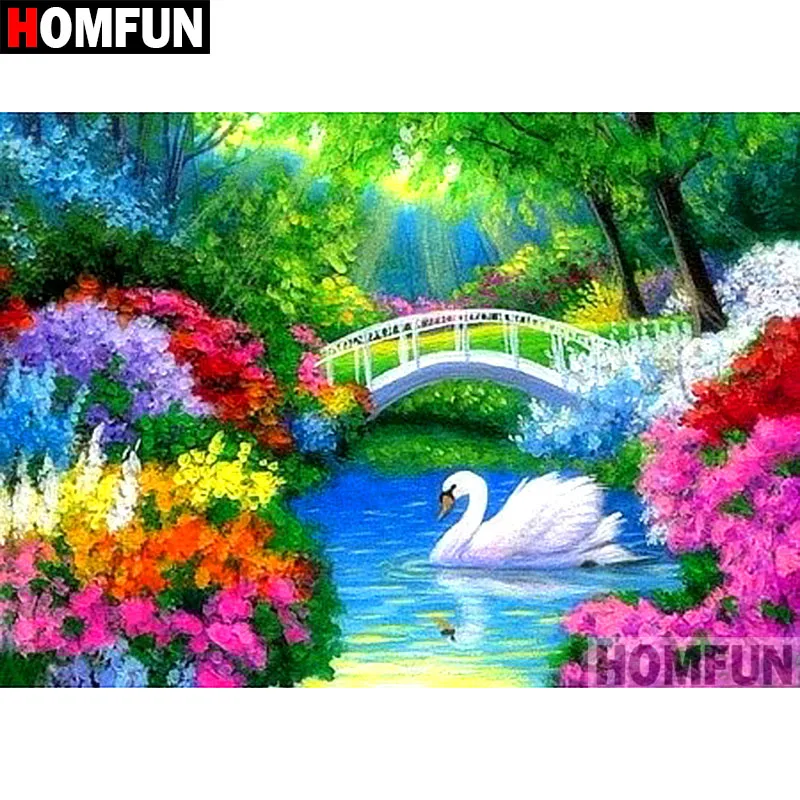 

HOMFUN 5D DIY Diamond Painting Full Square/Round Drill "Swan Lake" Embroidery Cross Stitch gift Home Decor Gift A07918