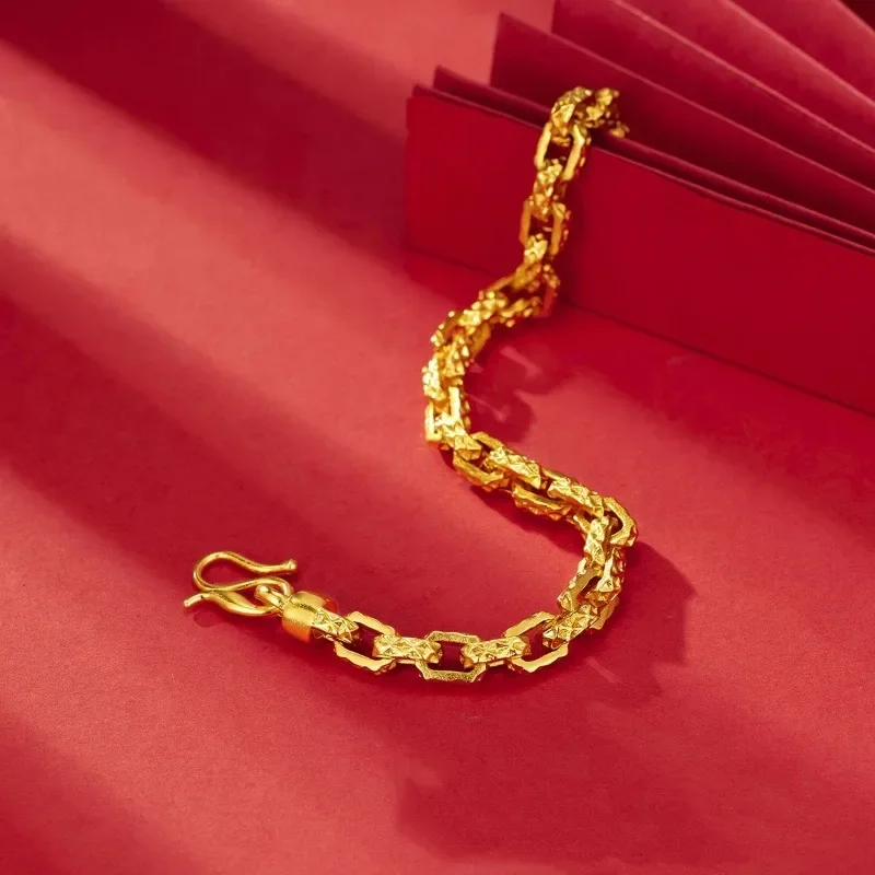 Luxurious Fashion 24K Real Gold Paper Buckle Bracelet Domineering Men's Bracelet Au9999 Pure Gold Ring-connected