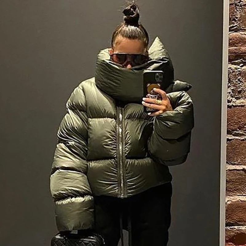 Womens Lightweight Quilted Jackets Long Sleeve Wrap Collar Zipper Cropped Puffer Jackets Coat Winter Warm Outerwear with Pocket