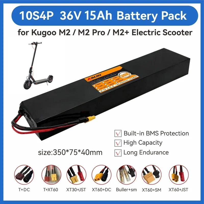 36V 15000mAh 10S4P Lithium Battery Pack High Capacity with BMS, Replacement for 500W 700W Bicycle Scooter Long Range Use