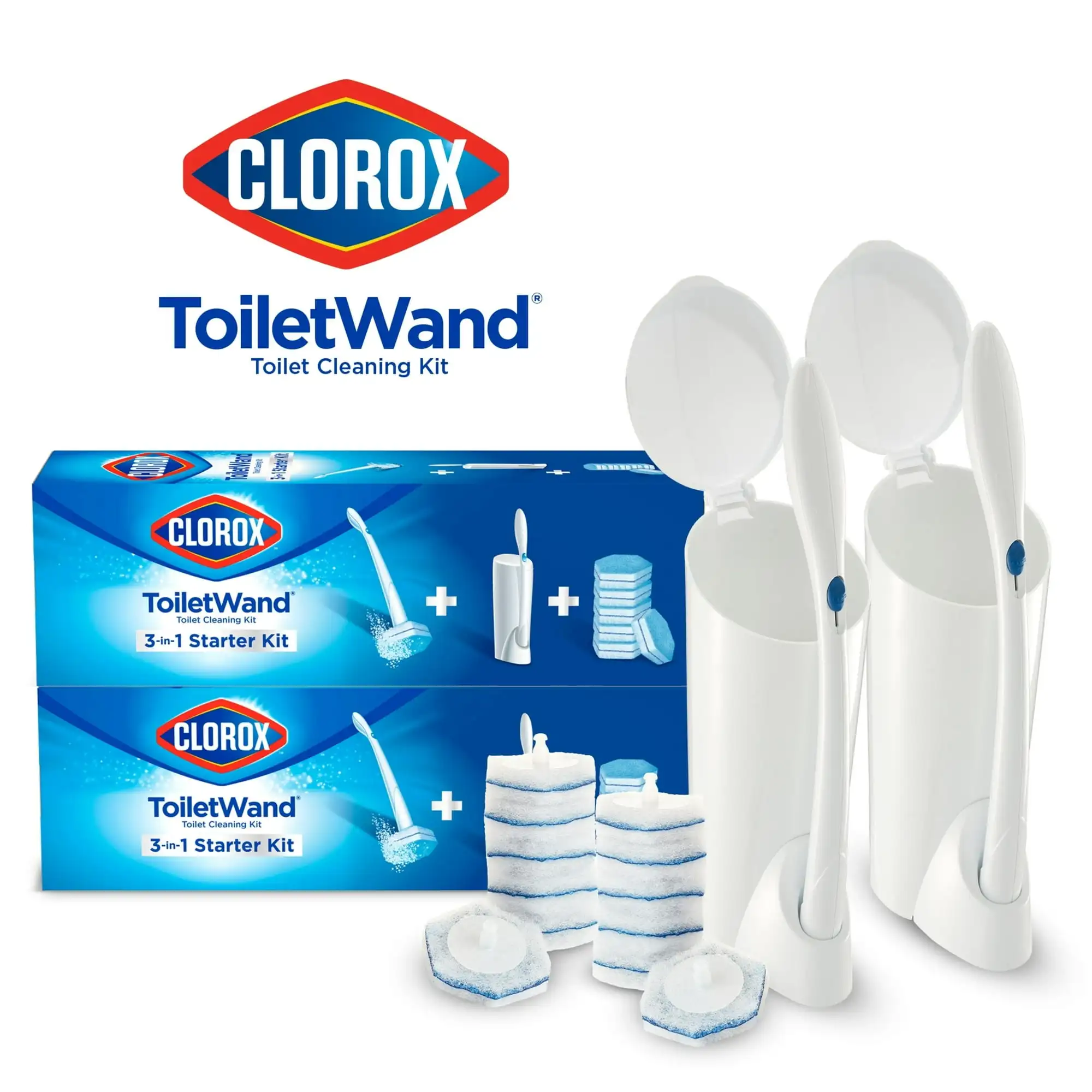 Clorox ToiletWand Sistema de limpieza de cepillos para inodoro desechable, paquete de 2