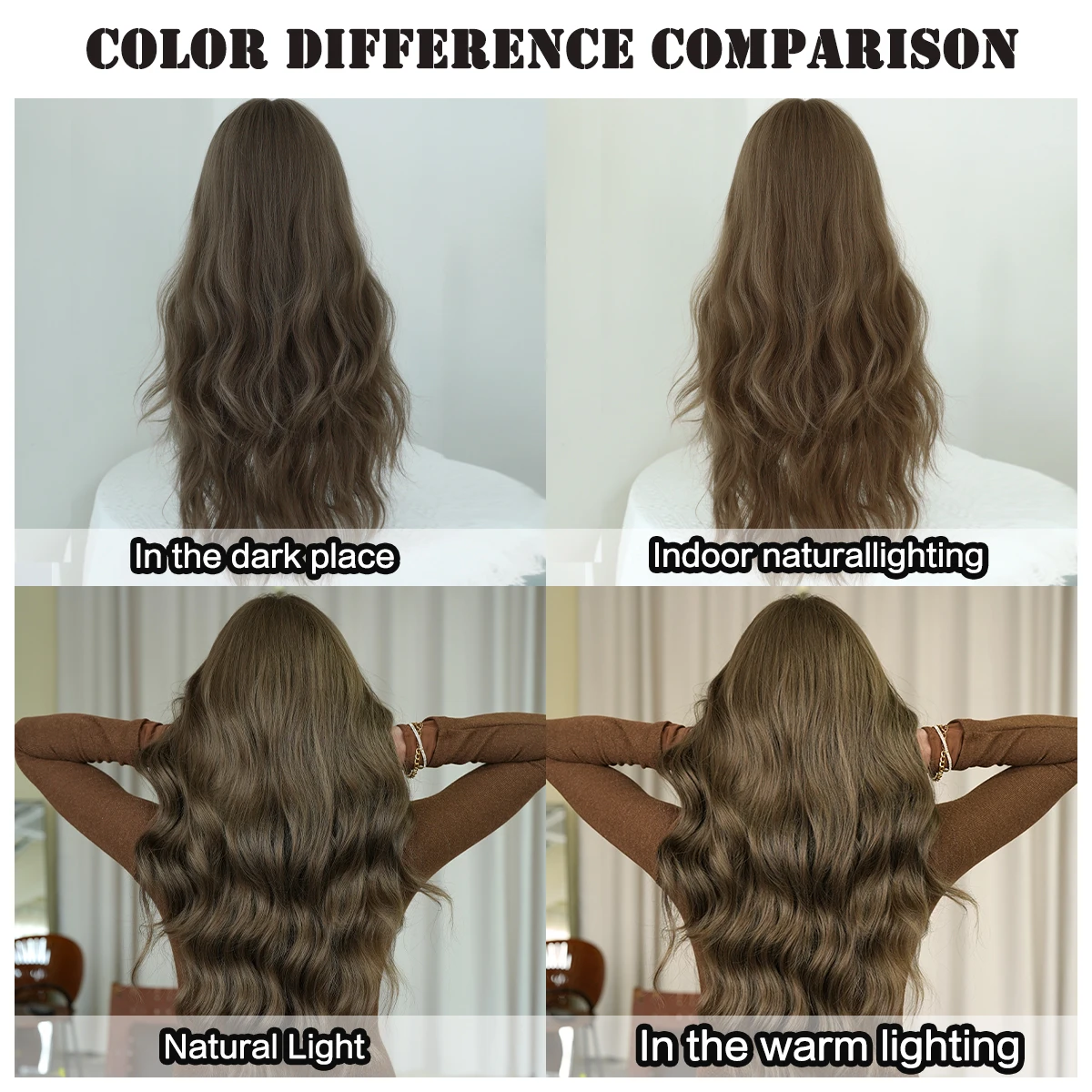 Picture 7: PARK YUN Body Wavy Wig Long Loose Curly Brown Wig for Women Daily Use High Density Synthetic Layered Hair Wigs with Bangs