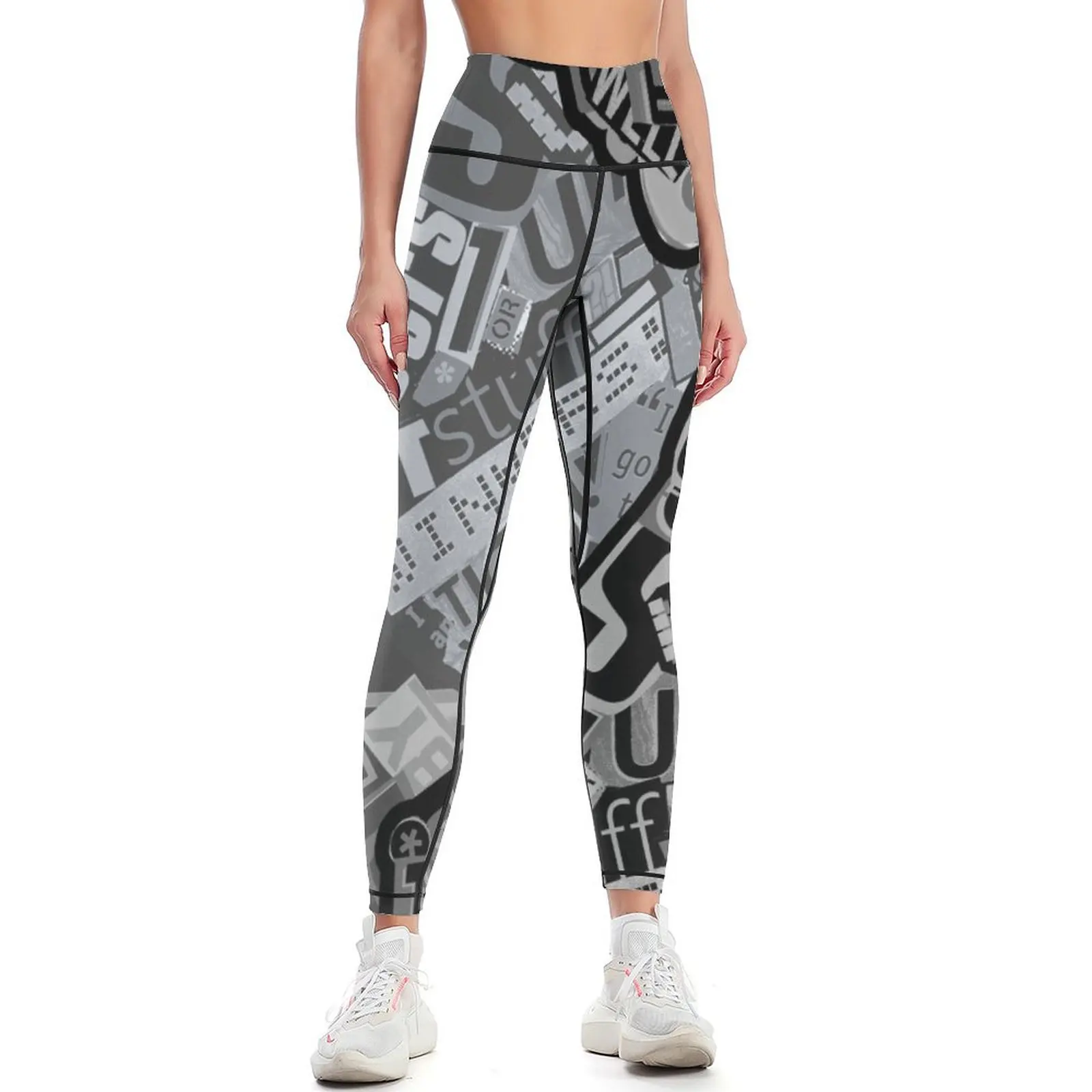 

Typography Grayscale Leggings harem pants Women's sports pants Womens Leggings