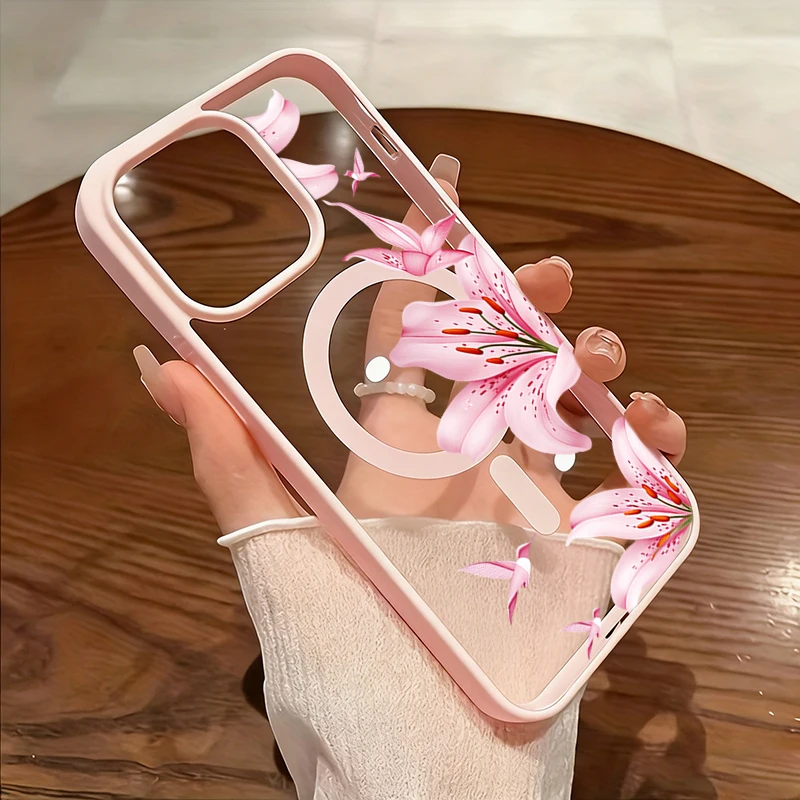 Pink Flower And Birds Magnetic Case For iPhone 17 16 11 13 12 14 15 Pro Max Plus Air 17E 16E For Magsafe Wireless Charging Cover