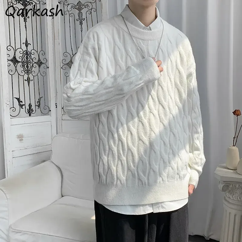 

Pullovers Women Ulzzang Unisex Autumn Winter Simple Retro Casual Boyfriend Sweater Chic O-neck Mujer Clothing Solid Streetwear