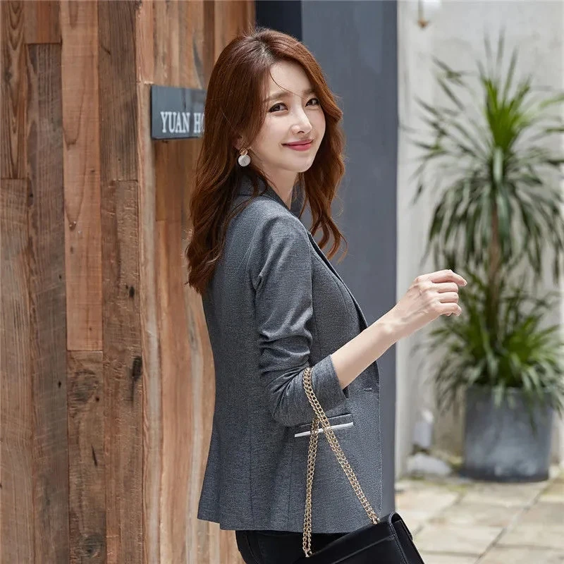 Women Blazer Jackets Solid Color Femme Overcoat Business Casual Autumn Winter Long Sleeved Slim Fitting Topcoat Comfortable Coat