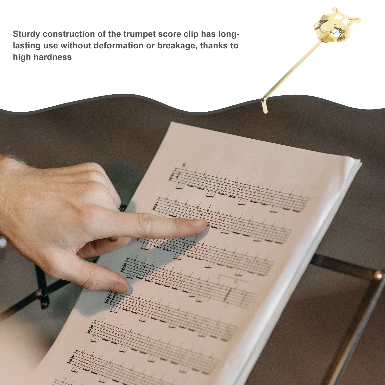

Portable Music Score Clip Metal Trumpet Lyre for Sheet Music Holder Sturdy Lightweight Easy to Install Marching Band Instrument