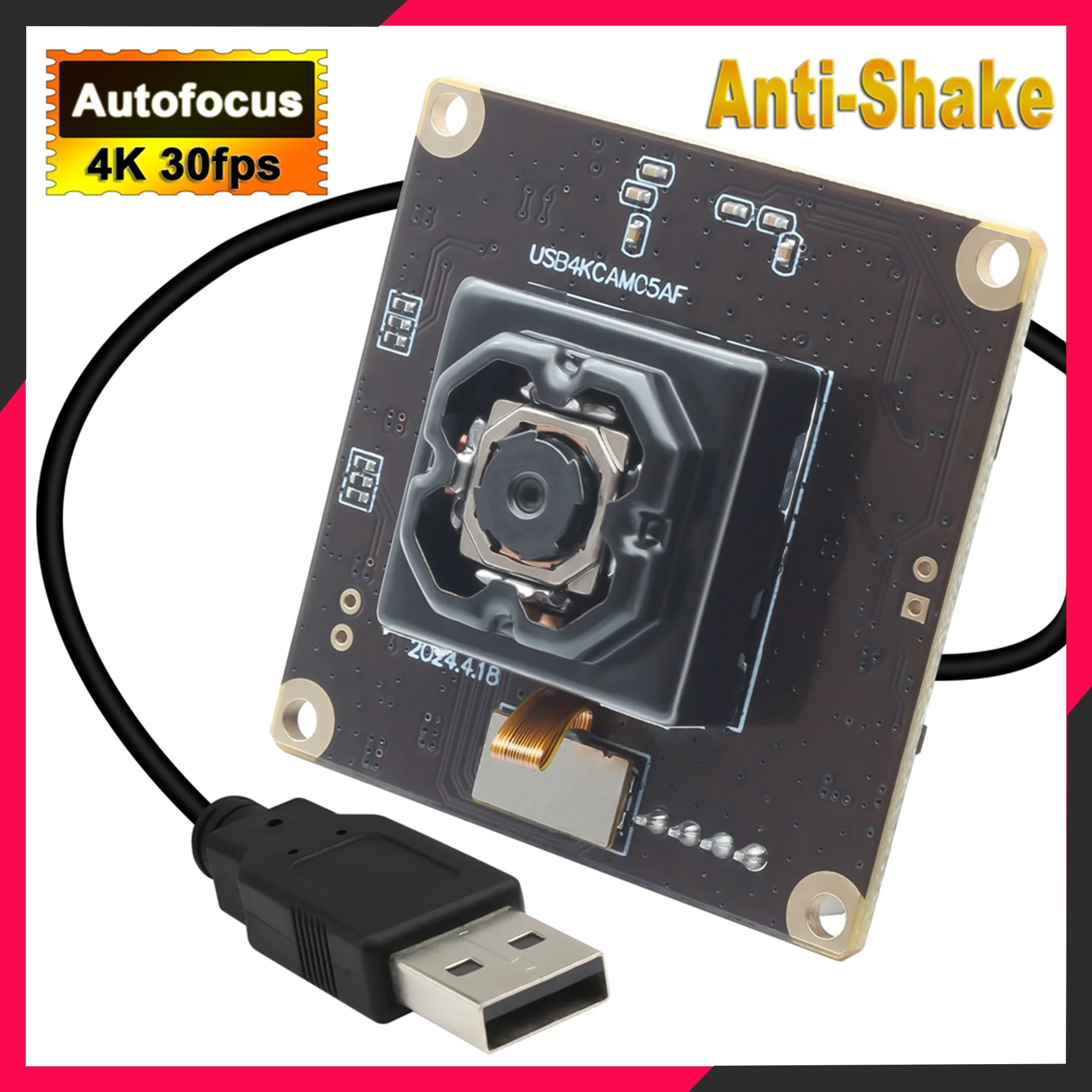 ELP 4K 30fps Anti-shake USB Camera Module OIS Webcam Autofocus Camera with No Distortion Lens 11MP Professional Camera Module