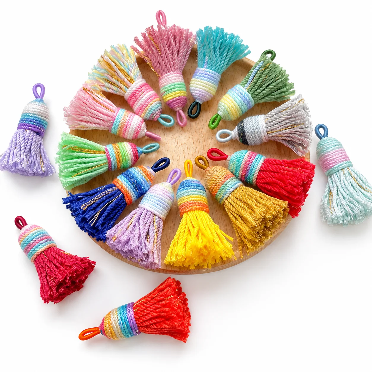 Colorful Cotton Tassel Charms with Handmade Fabric Tassels for Crafts Keychains Bookmark DIY Sewing Curtain Supplies Accessories
