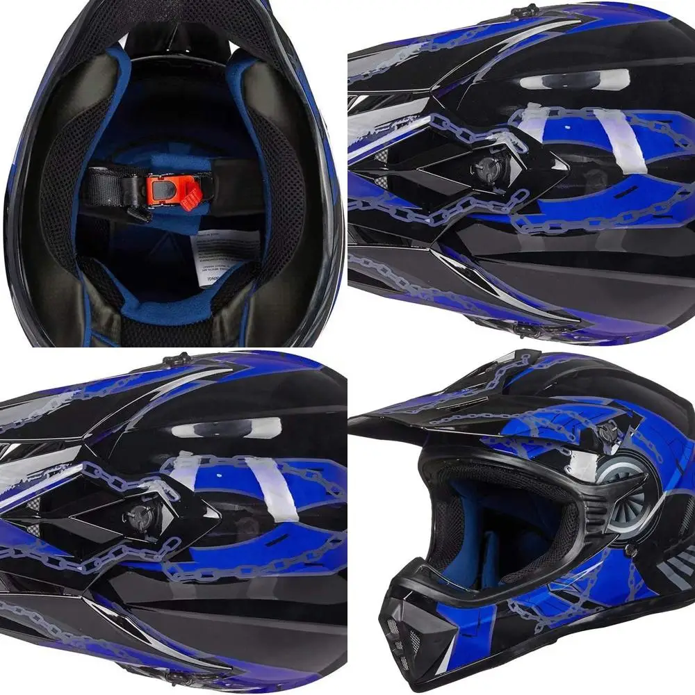 

Youth Dirt Bike Helmets Motocross ATV BMX MX Offroad Full Face, DOT Certified, Blue & Black, Youth-Small