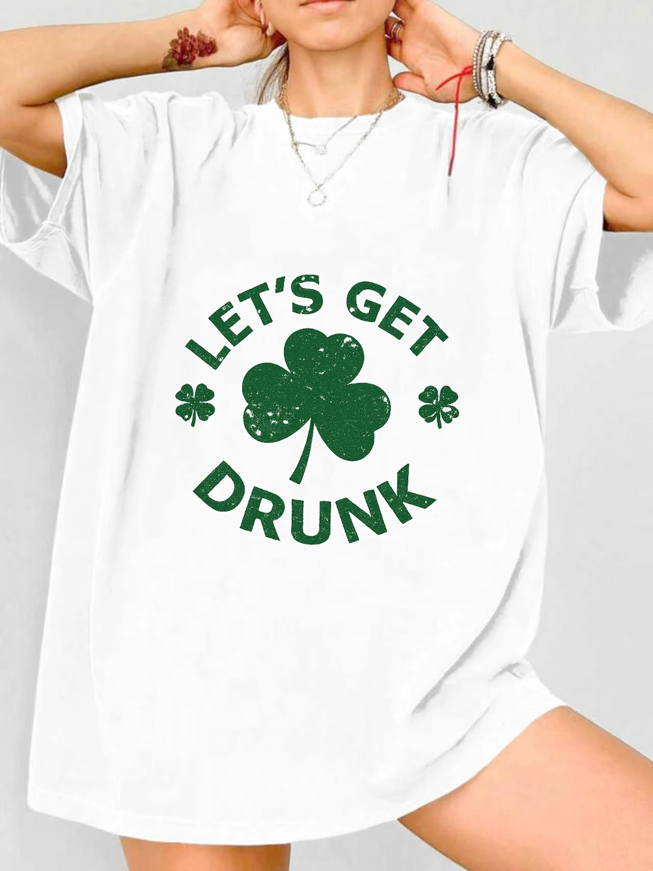 

【WDS03197】 Женская футболка больших размеров с графическим принтом Shamrock, летняя, повседневная, с коротким рукавом, круглым вырезом, в уличном стиле, универсальный топ