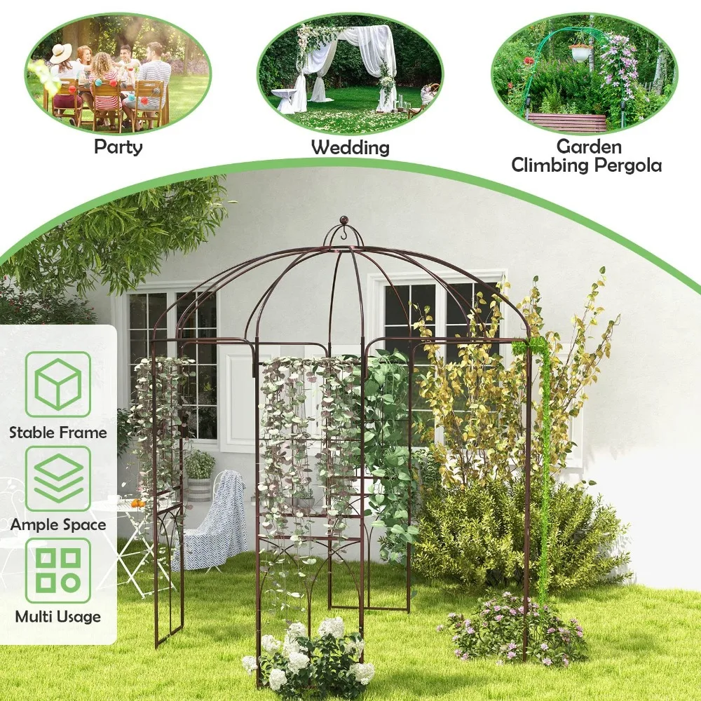 Caramanchão de jardim em forma de gaiola, gazebo de jardim de metal resistente com treliça, treliça de arco de jardim para plantas de escalada