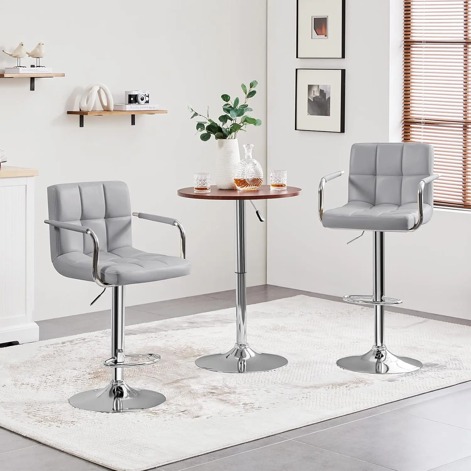Bart Stools Set of 4, PU Leather Adjustable Barstools with Armrest, Counter Height Stool Chairs with Thickened Seat Cu