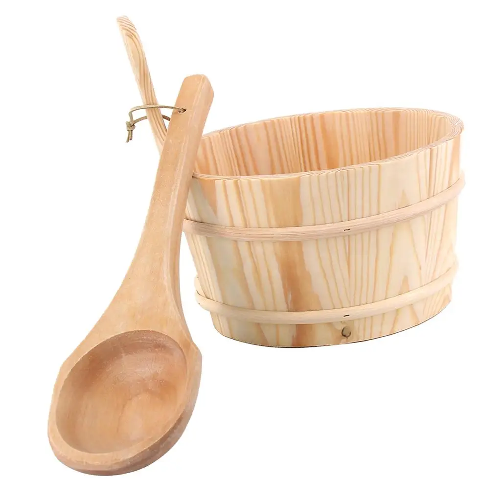 Handmade Natural Sauna Bucket and Ladle Kit Bathtub Bucket Water