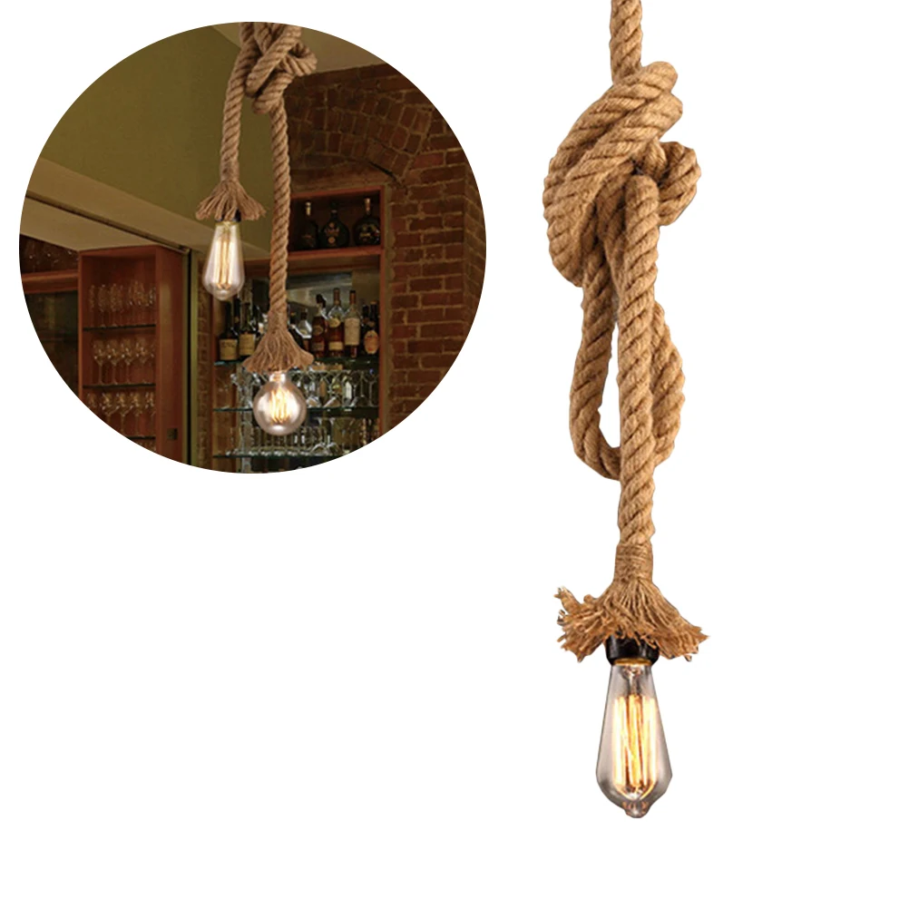 رئيس واحد حبل القنب مصباح معلق 2.5 متر حبل الزخرفية ضوء للنمط الريفي داخلي في الهواء الطلق استخدام غرفة المعيشة Dcor #6