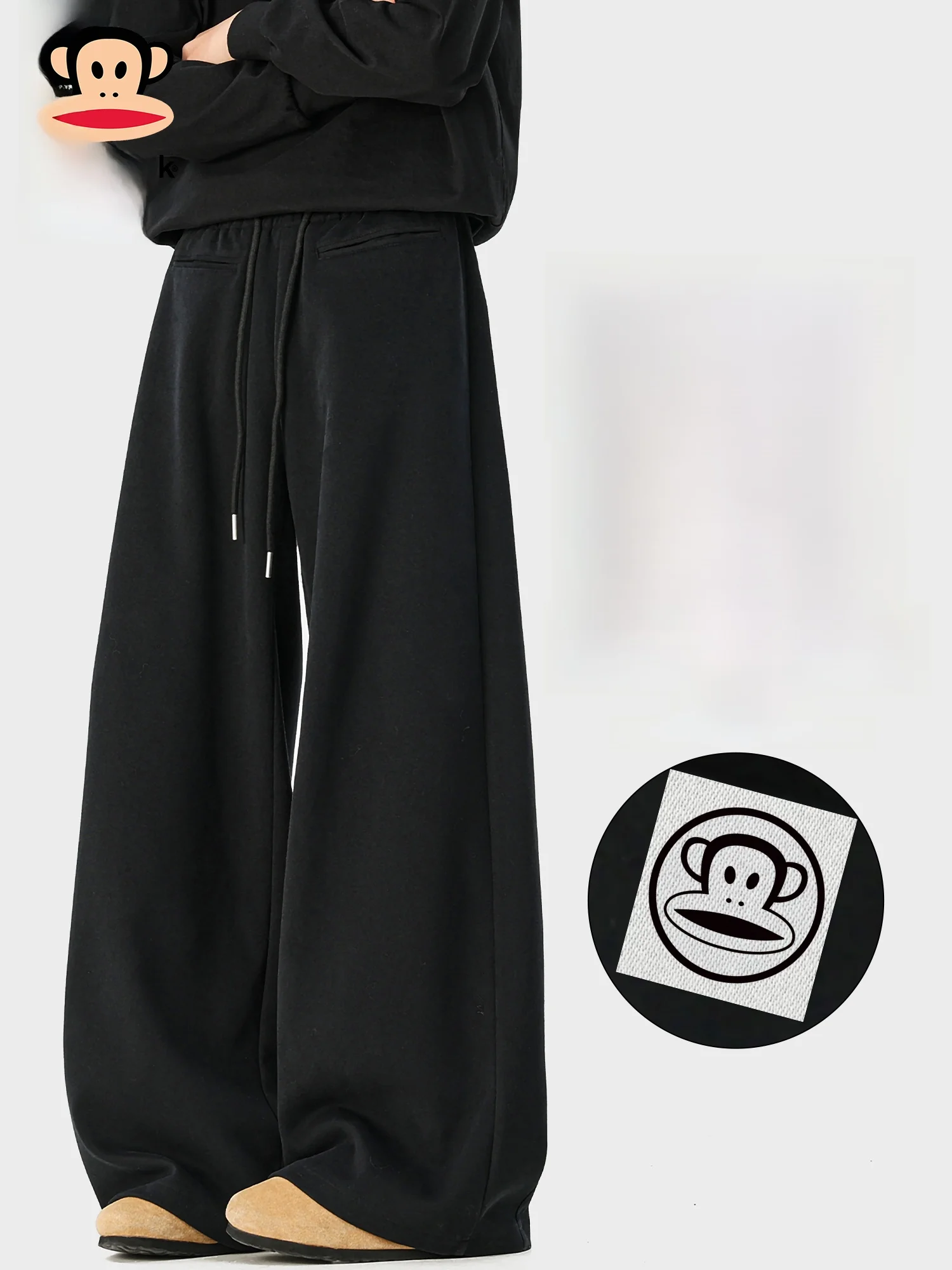 

PaulFrank Men's Casual Cotton Cargo Pants Spring Bla Drapey Knife Workwear Sweatpants Loose Fit Straight Leg Trousers