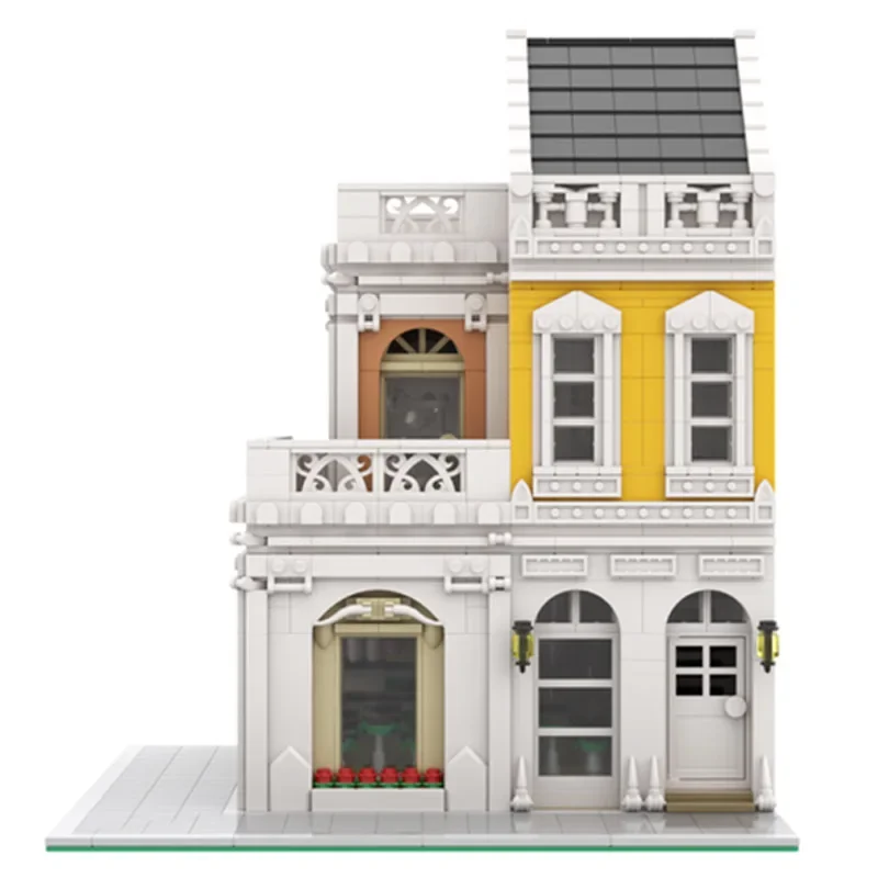 Moc อาคารอิฐ Street View รุ่นทันตแพทย์และร้านกาแฟเทคโนโลยี Modular Blocks ของขวัญของเล่นเด็ก DIY ชุดประกอบ