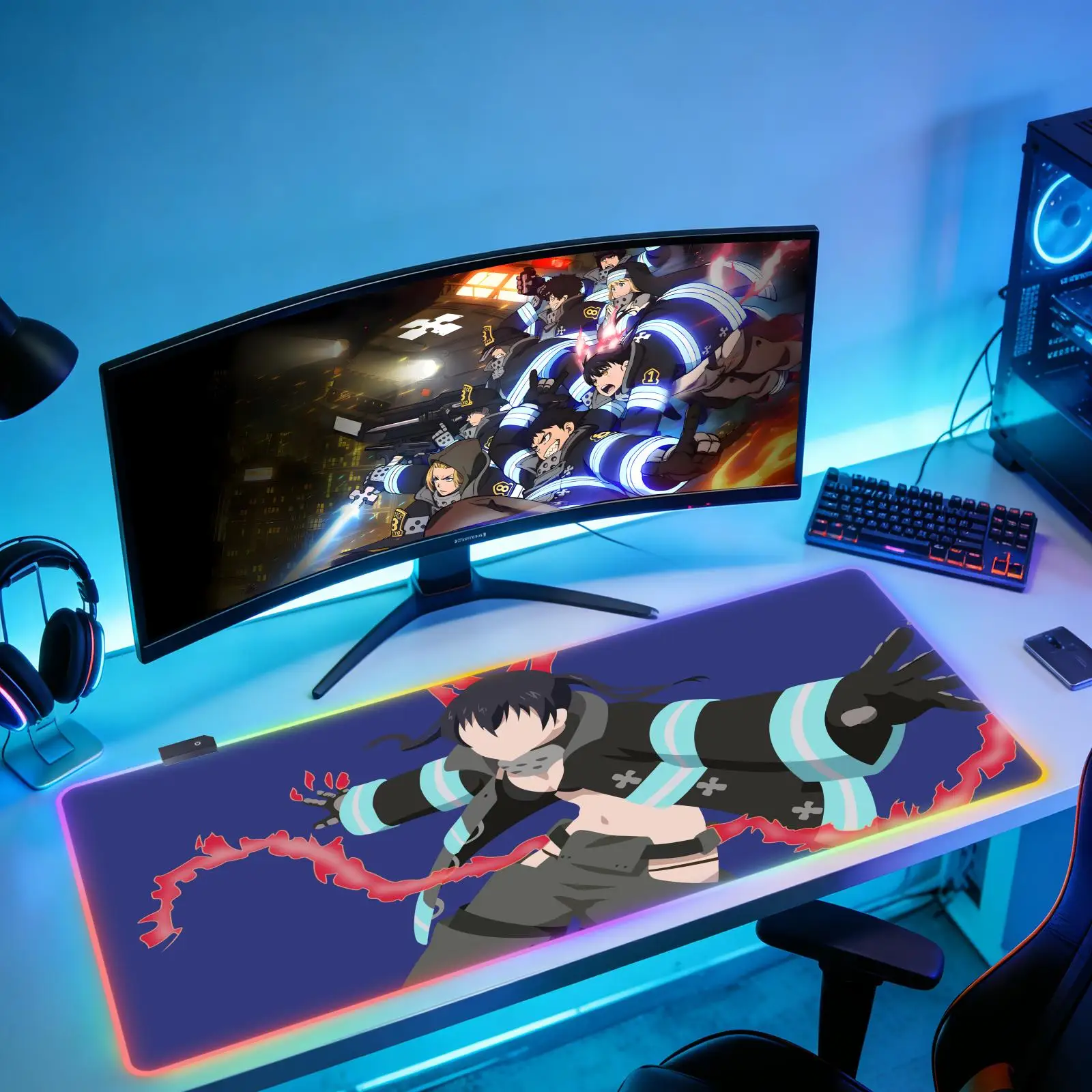 

Anime MousePad F-Fire Force Mouse Pad Comic and electronic game RGB mouse pad with non slip and wear-resistant